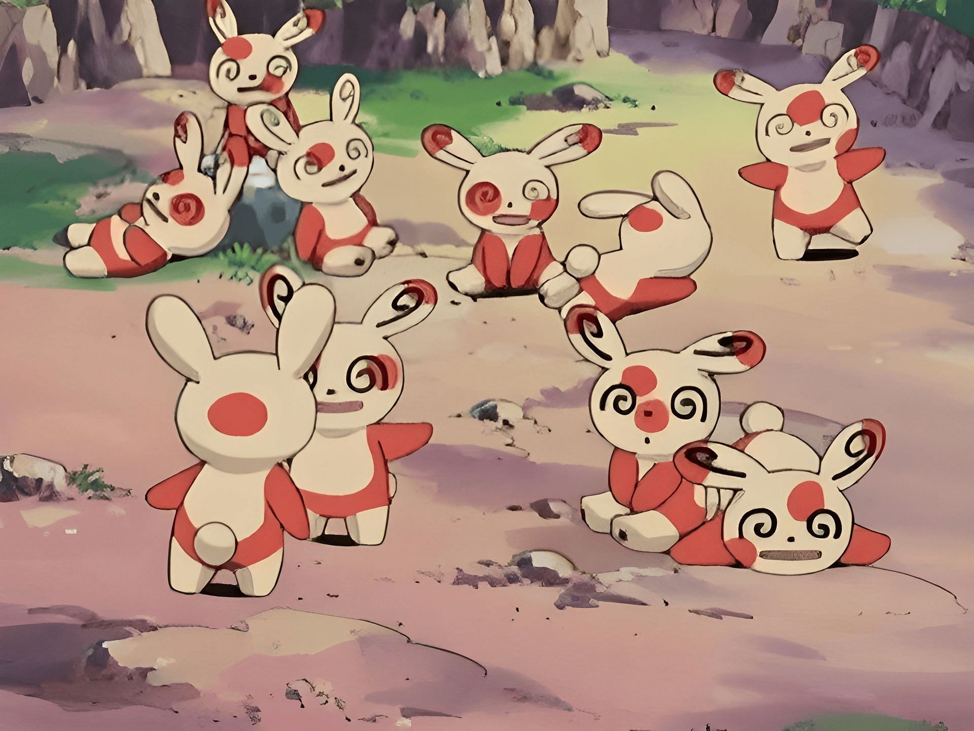 Different Spinda forms in the Pokemon anime (Image via The Pokemon Company)